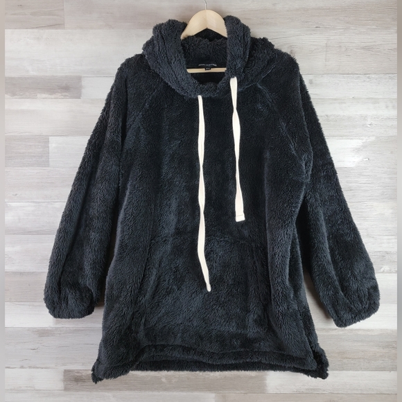 Zenana Outfitters Cozy Oversized Hooded Teddy Black Sweatshirt Size Large - Picture 2 of 13